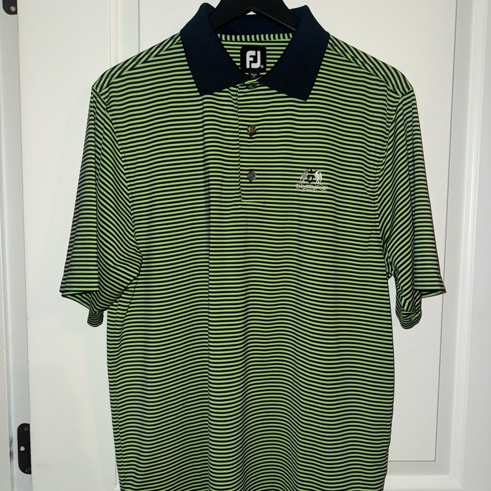 FOOTJOY MONROE GOLF CLUB Navy and Green Striped Polo Golf Shirt